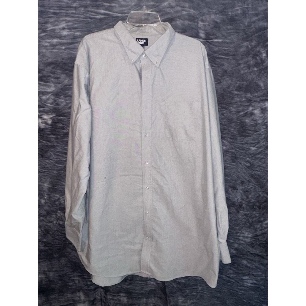 Lands' End Mens Button Down Shirt 3XLT Tall Light Gray Long Sleeve Oxford